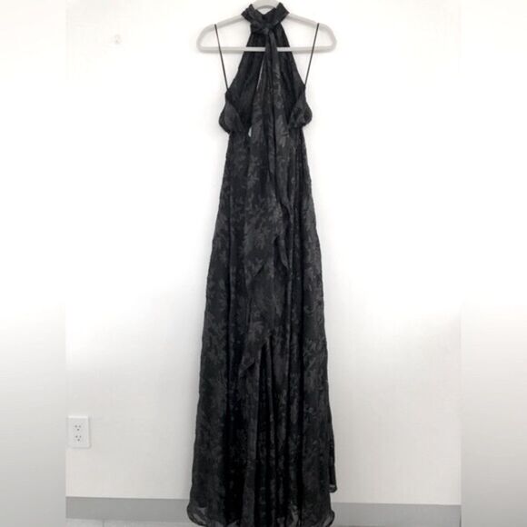 Michael Costello REVOLVE Luara Gown Romantic Floral Silk Maxi Sheer Black - Picture 9 of 15